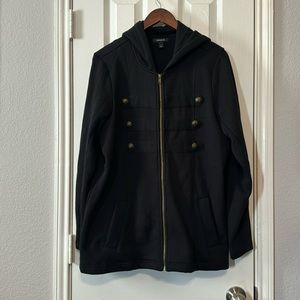 Torrid SZ 1 Black Fleece Knit Hooded Military Jacket